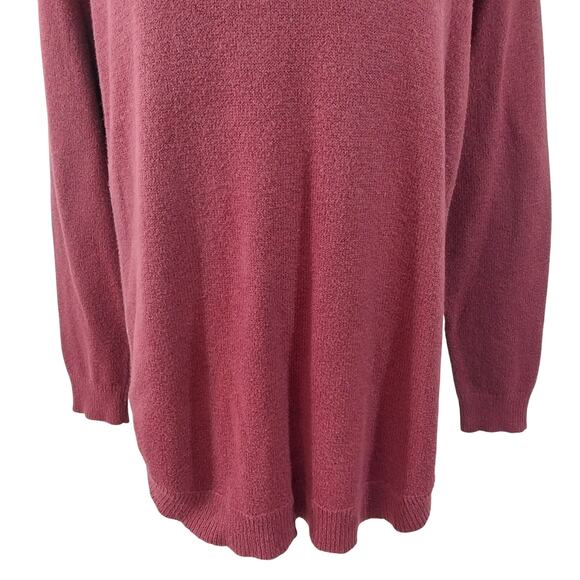 CHICO'S! RICH BURGUNDY RED COTTON BLEND MOCK NECK TUNIC LENGTH SWEATER! SZ M - Picture 4 of 9